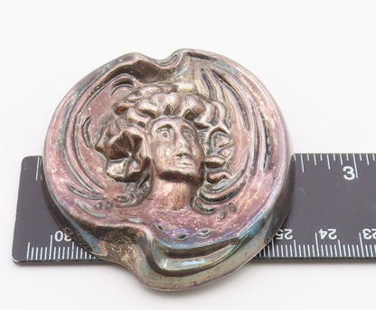 MEXICO 925 Silver  Vintage Oxidized Modernist Woman's Face Brooch Pin  BP4795