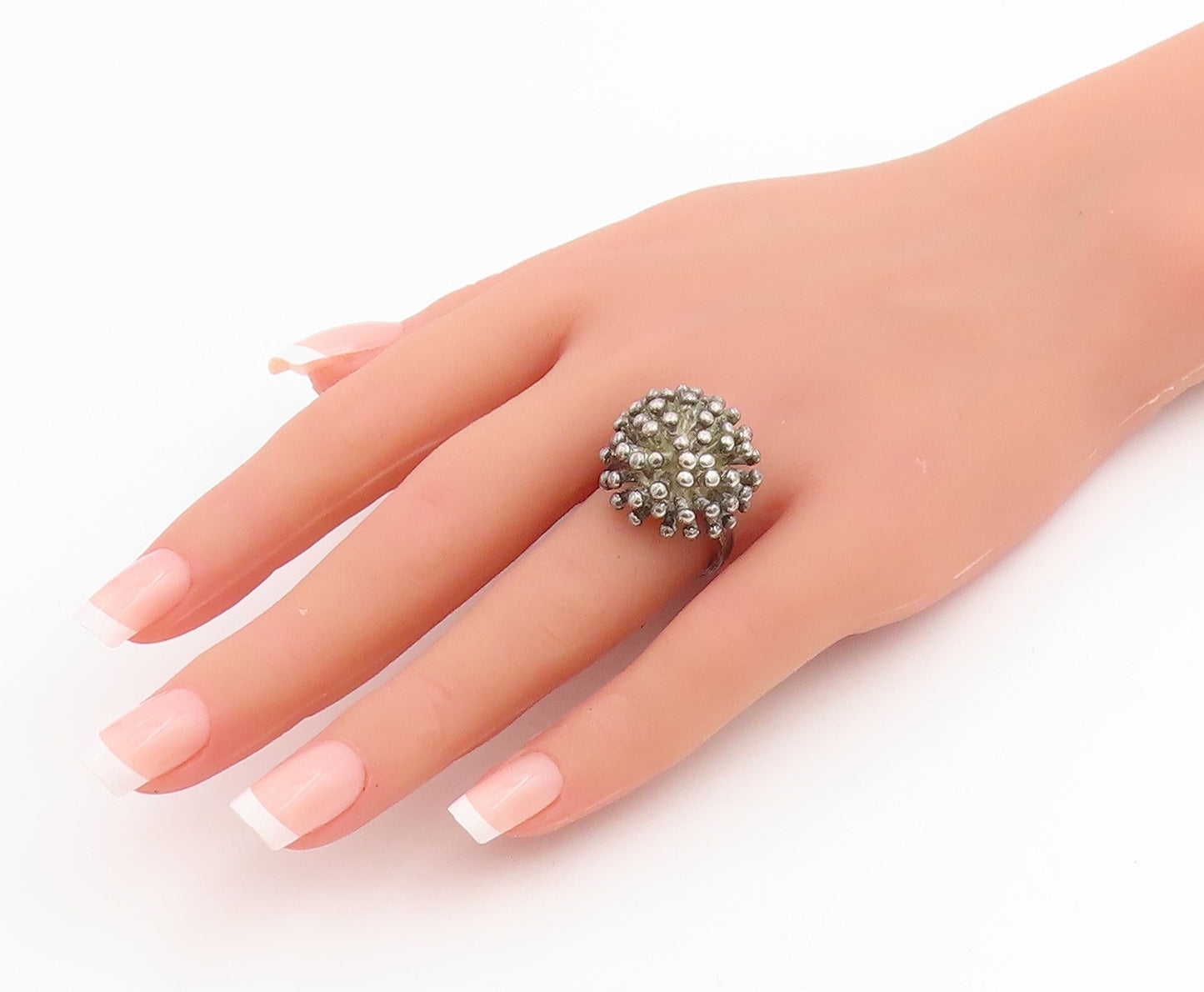 925 Sterling Silver Vintage Ring Dark Tone Amorphous Dome Band  Sz 7.5  RG33902