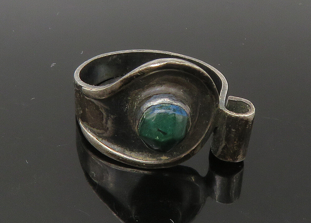 EUROPEAN 925 Silver  Vintage Green Jasper Dark Tone Band Ring Sz 8  RG22686
