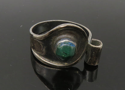 EUROPEAN 925 Silver  Vintage Green Jasper Dark Tone Band Ring Sz 8  RG22686