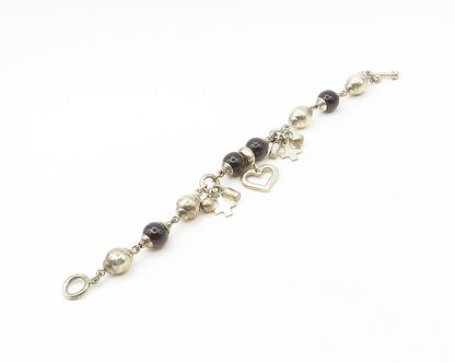 925 Sterling Silver  Vintage Smoky Topaz Religious Cross Chain Bracelet BT6914