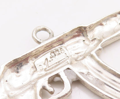 925 Sterling Silver Vintage Pendant Solid 3D Carved AK 47  PT23663