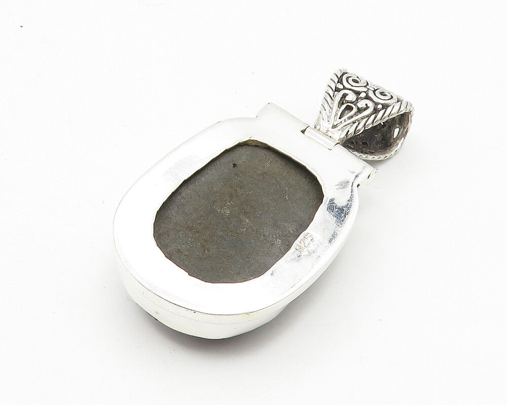 925 Sterling Silver  Druzy Stone Shiny Hinge Swirl Bail Pendant  PT8004