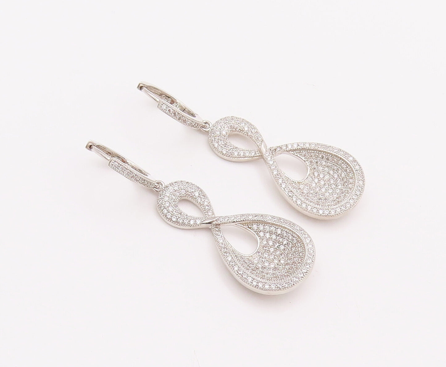 925 Sterling Silver Vintage Earrings Modernist CZ Beaded Infinity Carved EG12967