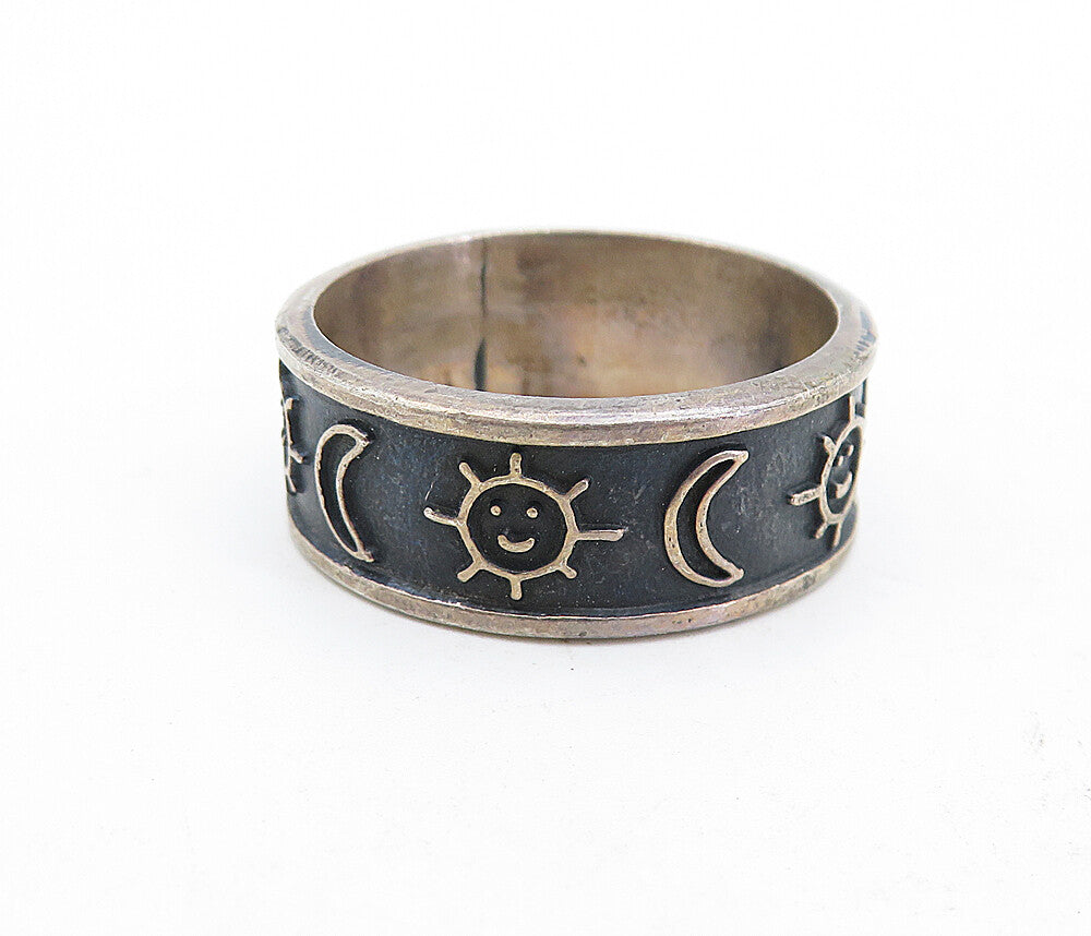 MEXICO 925 Silver  Vintage Oxidized Moon & Star Band Ring Sz 10.5  RG5487