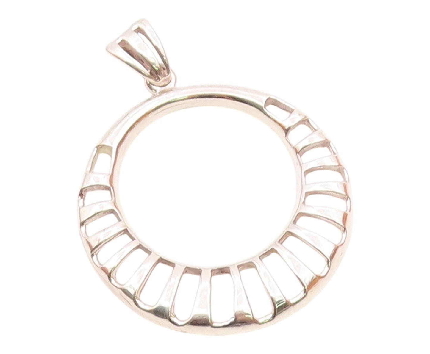 925 Sterling Silver  Vintage Shiny Cutout Open Circle Drop Pendant  PT19723