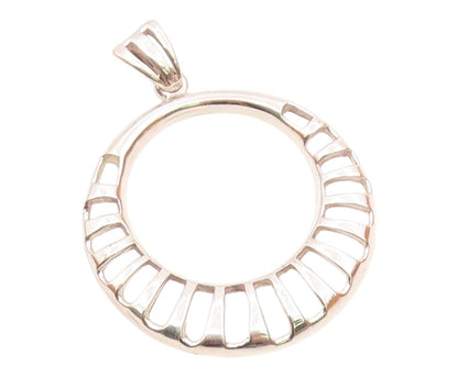 925 Sterling Silver  Vintage Shiny Cutout Open Circle Drop Pendant  PT19723