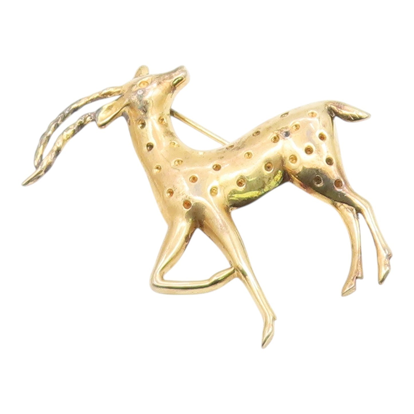 925 Sterling Silver Vintage Gold Plated Dotted Standing Deer Brooch Pin BP9634