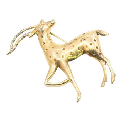 925 Sterling Silver Vintage Gold Plated Dotted Standing Deer Brooch Pin BP9634