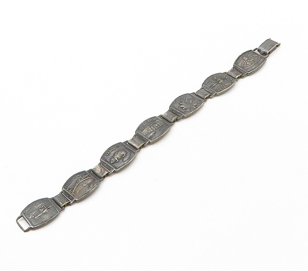 HOLLAND 925 Sterling Silver  Vintage Oxidized Canada Chain Bracelet  BT6289