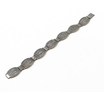 HOLLAND 925 Sterling Silver  Vintage Oxidized Canada Chain Bracelet  BT6289