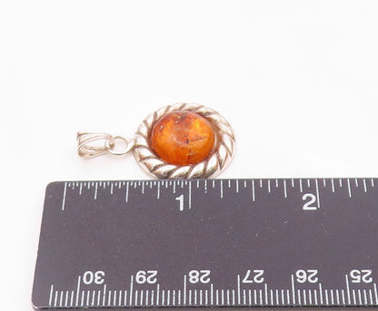 925 Sterling Silver  Vintage Cabochon Cut Amber Shiny Twist Pendant  PT10116