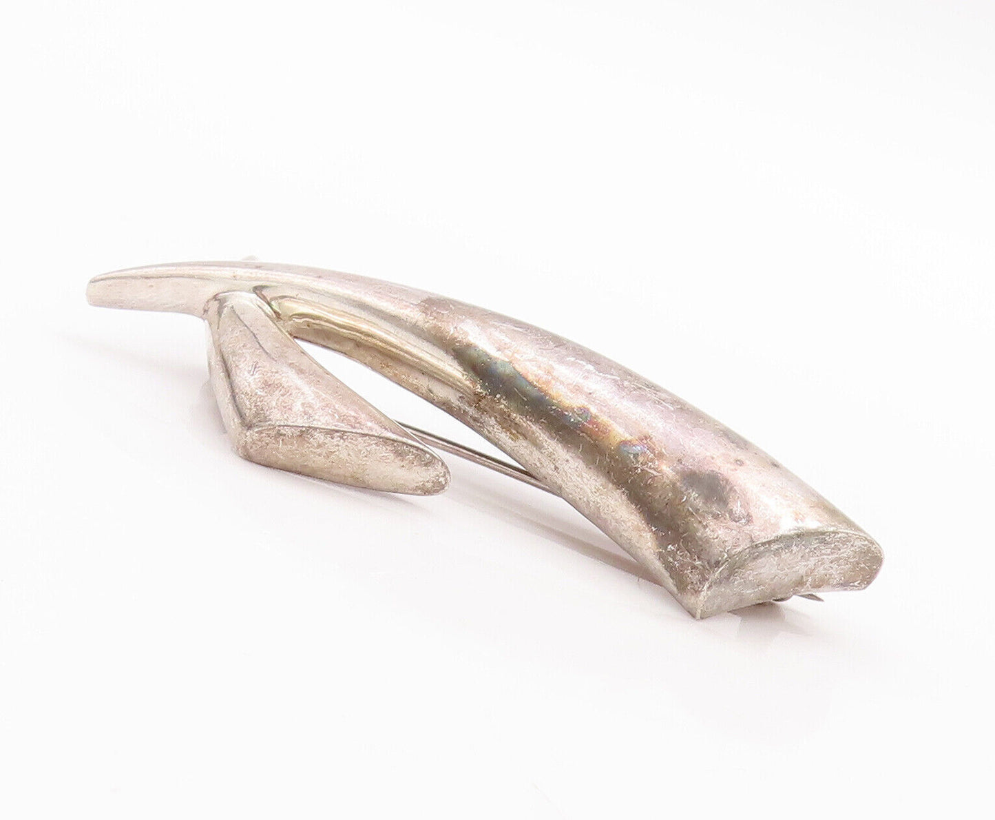 925 Sterling Silver Vintage Brooch Pin KRYPELL Solid Carved Animal Teeth BP10920