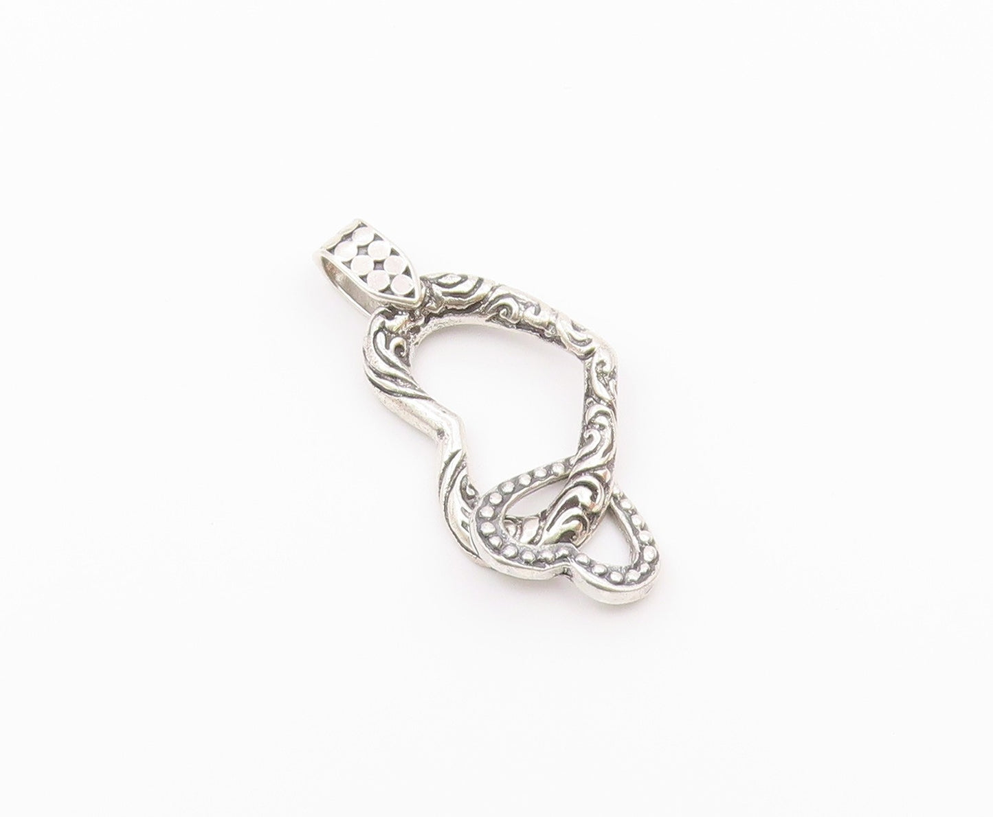 925 Sterling Silver  Vintage Shiny Swirl Open Love Hearts Pendant  PT15664