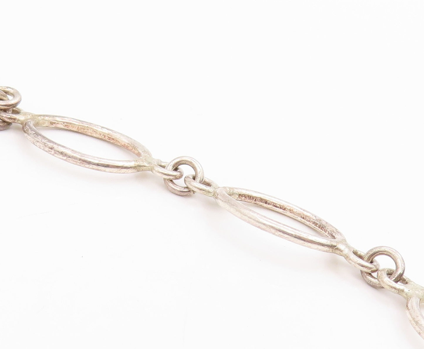 925 Sterling Silver Vintage Necklace Modernist Hollow Oval Link Chain  NE4746