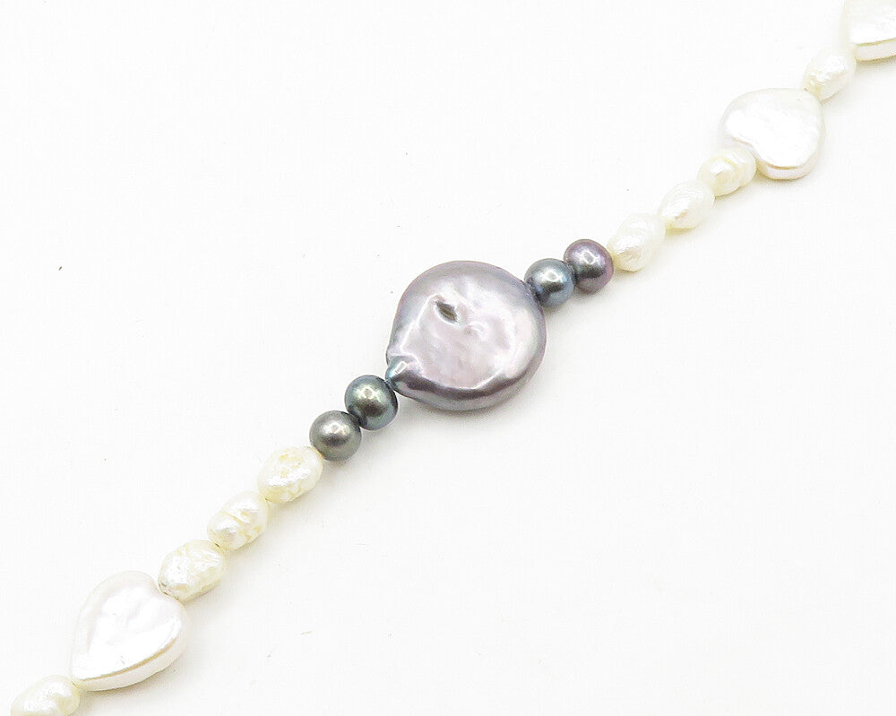 925 Sterling Silver Vintage Pearls & Abalone Cat Face Chain Necklace  NE3098