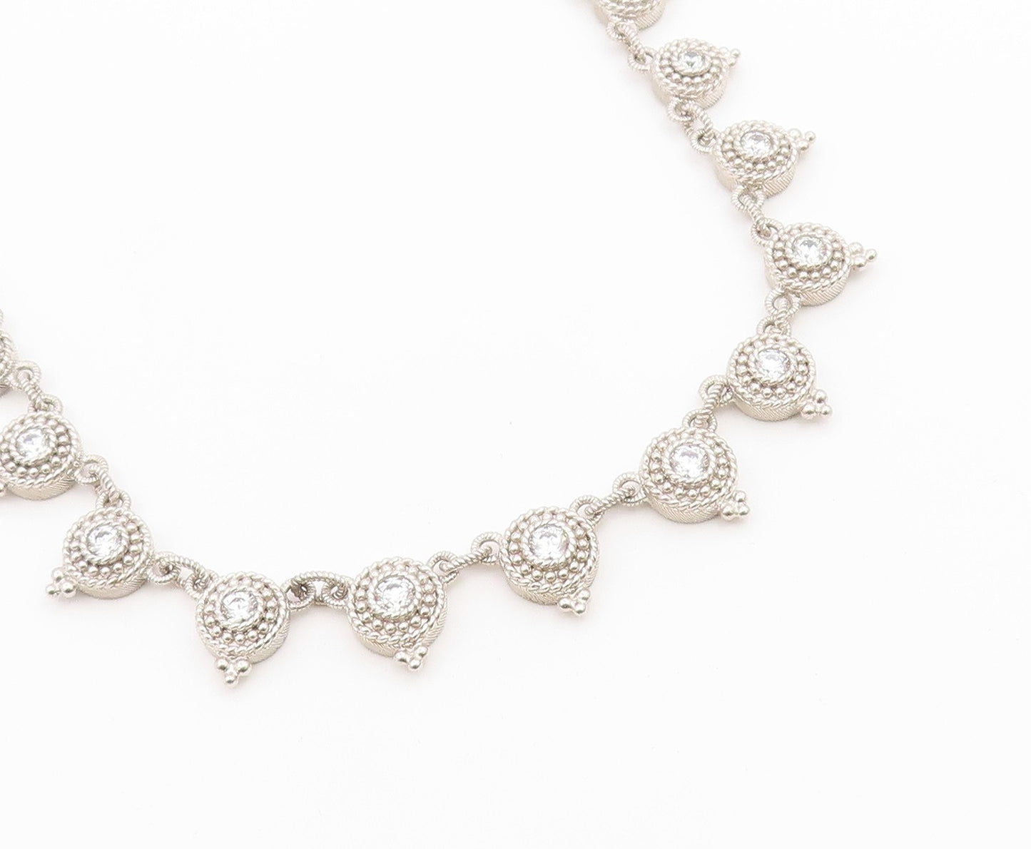 925 Sterling Silver Vintage Necklace JUDITH RIPKA CZ Beaded Halo Choker  NE4923