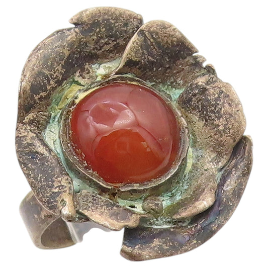 925 Sterling Silver Vintage Ring Carnelian Brutalist Floral Petal  Sz 5  RG36683