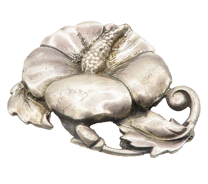 925 Sterling Silver  Vintage Antique Dark Tone Flower Motif Brooch Pin  BP7700