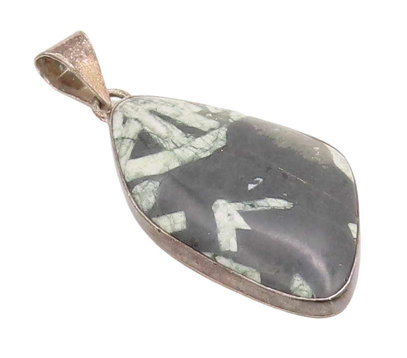 925 Sterling Silver Vintage Pendant Large Chinese Writing Stone  PT23298