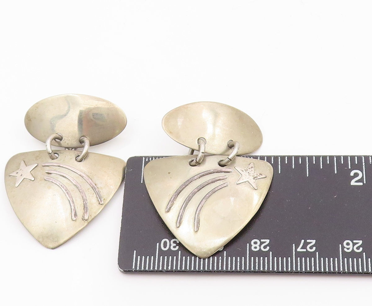 925 Sterling Silver Vintage Earrings Etched Celestial Shooting Star Drop EG13807