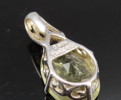 925 Sterling Silver  Vintage Prong Set Yellow Topaz Drop Pendant  PT21659