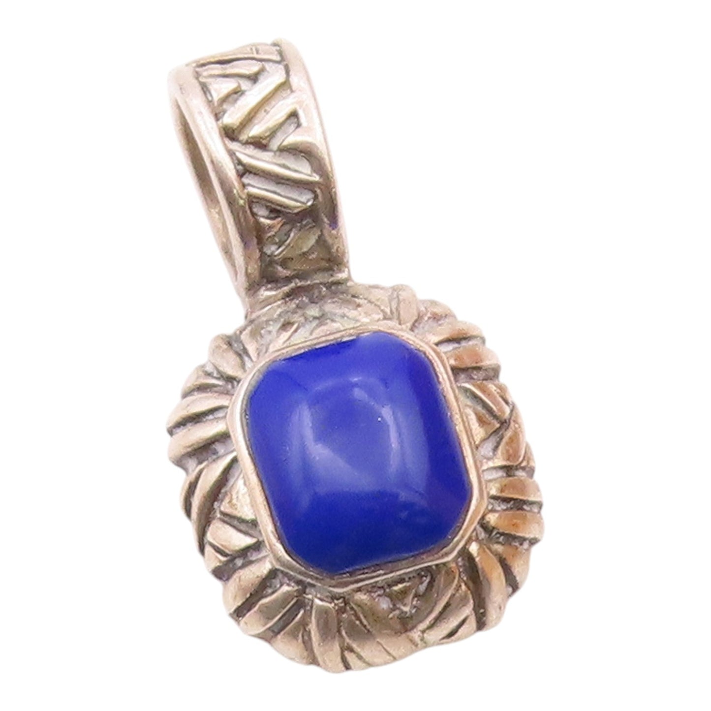 925 Sterling Silver  Vintage Lapis Lazuli Border Pattern Pendant  PT15830