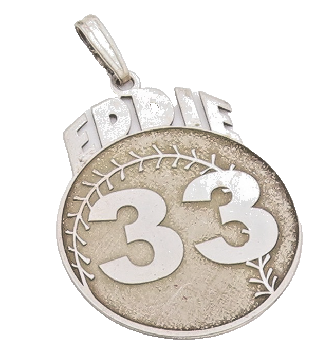 925 Sterling Silver  Vintage Eddie 33 Baseball Sports Pendant  PT20360