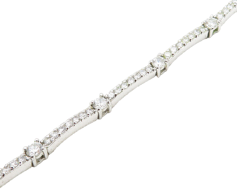 925 Sterling Silver  Sparkling Cubic Zirconia Bar Link Chain Bracelet  BT7684