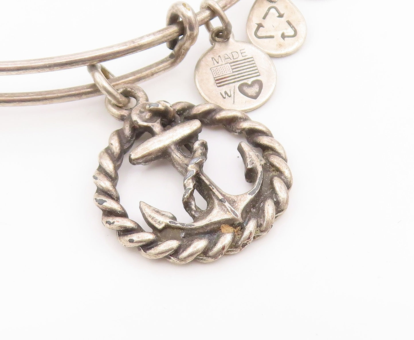 ALEX & ANI 925 Silver  Vintage Ship Anchor Charmed Bangle Bracelet  BT9102