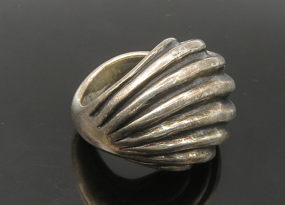 925 Sterling Silver  Vintage Dark Tone Fluted Dome Band Ring Sz 6  RG22327
