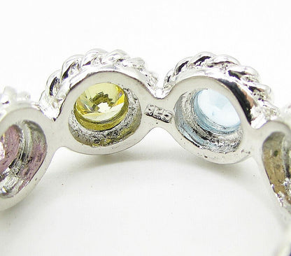925 Sterling Silver Multi Colored Cubic Zirconia Floral Band Ring Sz 7 RG3520