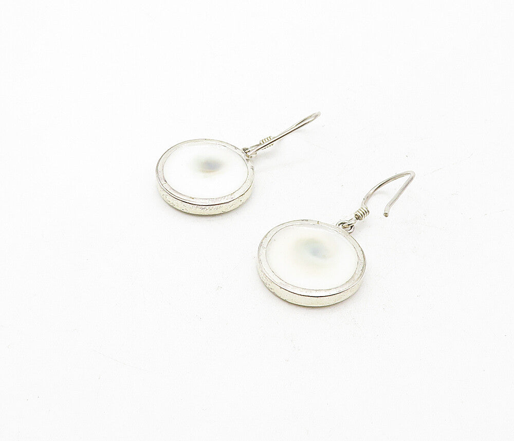 925 Sterling Silver  Vintage Shiva Eye Swirl Round Dangle Earrings  EG3916