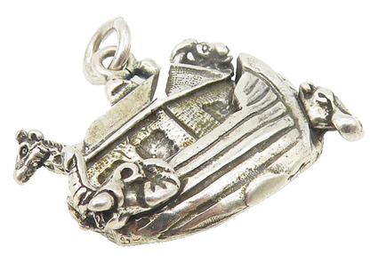 925 Sterling Silver  Vintage Shiny Noah's Ark Motif Religious Pendant  PT9076