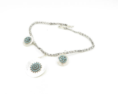 DESIGNER 925 Sterling Silver Vintage Turquoise Floral Chain Necklace NE3264