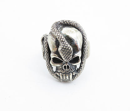 925 Sterling Silver  Vintage Snake & Skull Head Shiny Band Ring Sz 7  RG7488