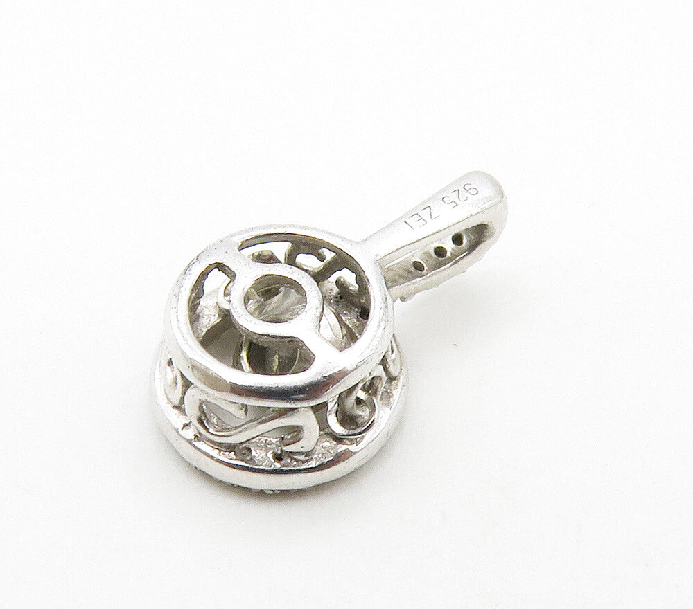 925 Sterling Silver  Shiny Genuine Diamonds Petite Round Pendant  PT12047