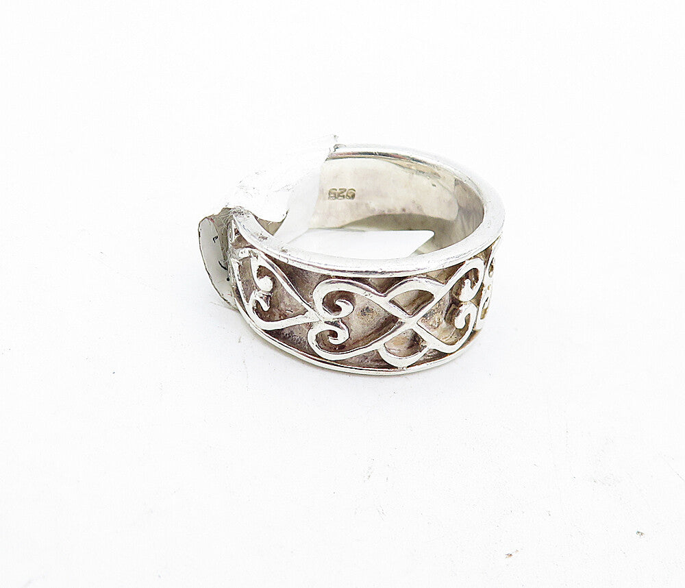 925 Sterling Silver  Vintage Infinity Love Heart Pattern Band Ring Sz 8 RG4562