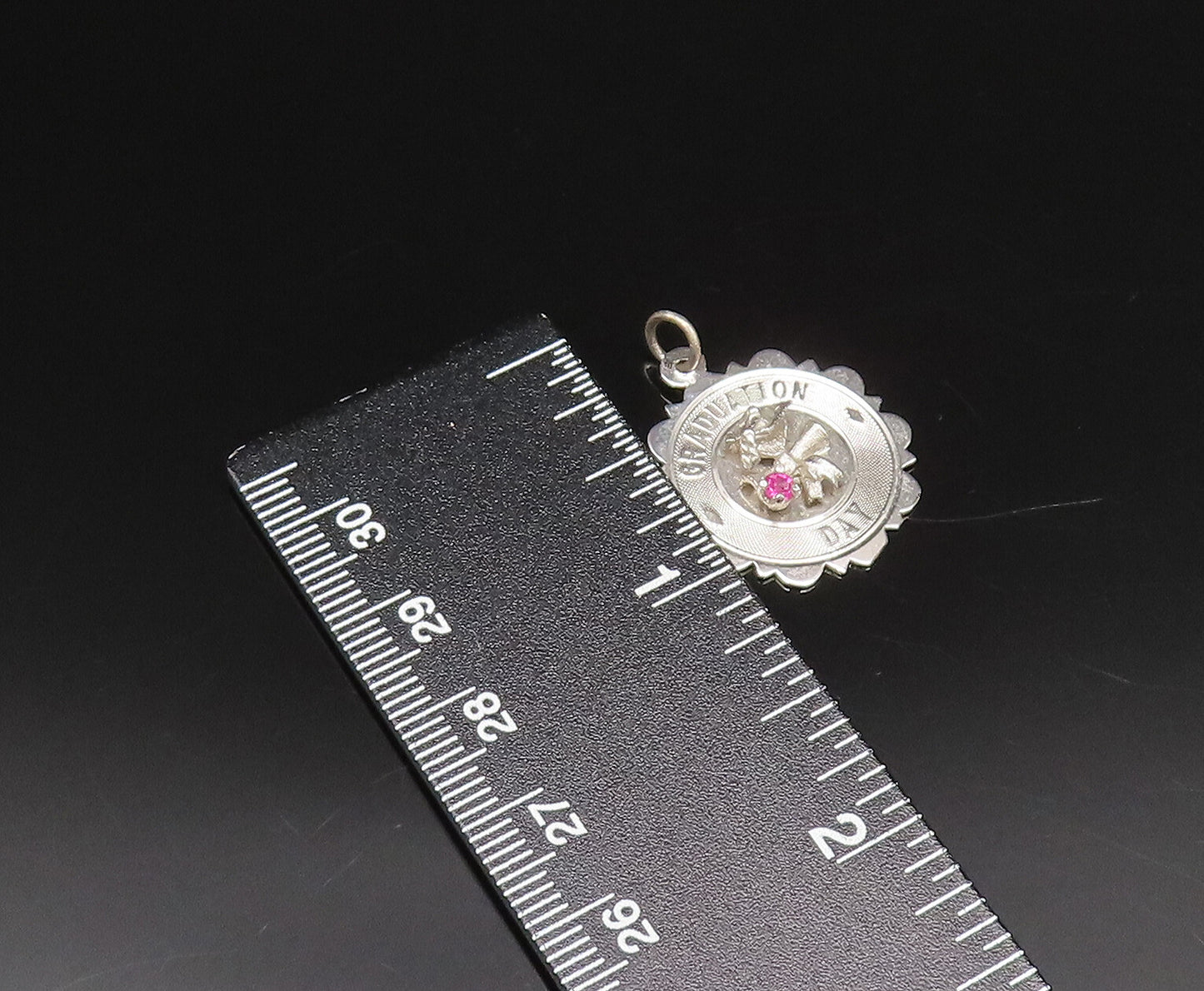 925 Silver  Vintage Tourmaline Accent Graduation Day Medal Pendant  PT21754