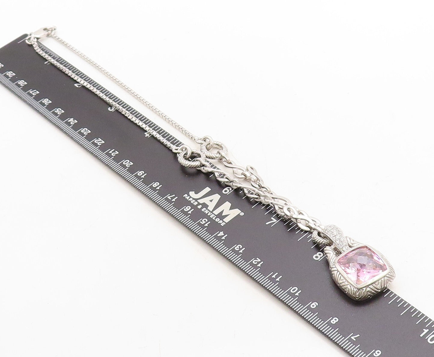 925 Sterling Silver  Pink Cubic Zirconia Infinity Link Chain Necklace  NE1140