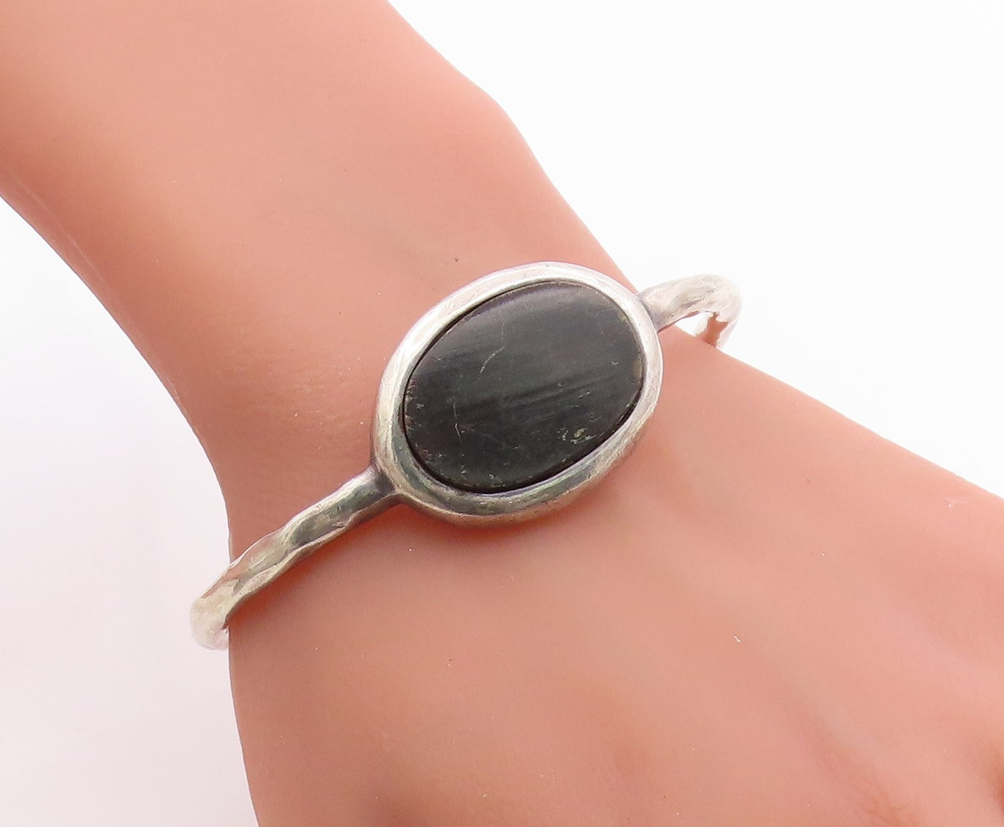 925 Sterling Silver Vintage Bracelet SALAT Modernist Black Onyx Cuff  BT11993