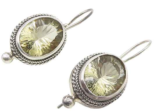 925 Sterling Silver  Vintage Faceted Topaz Twist Oval Drop Earrings  EG7964