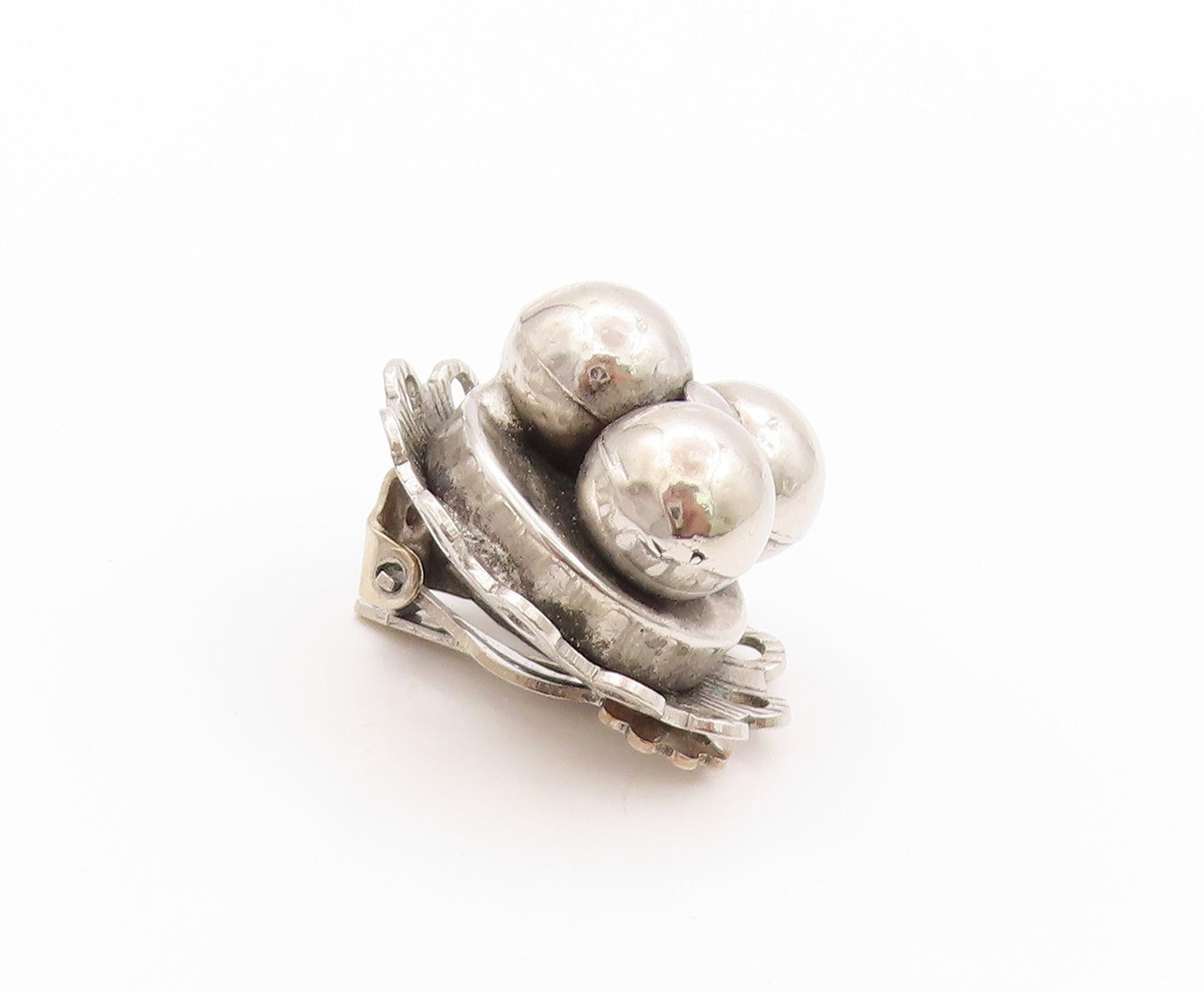925 Sterling Silver Vintage Earrings FREIRICH Ball Scroll Design Clip On EG13521