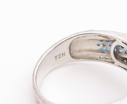 925 Sterling Silver Vintage Ring Tanzanite & Topaz Statement Band  Sz 7  RG36750