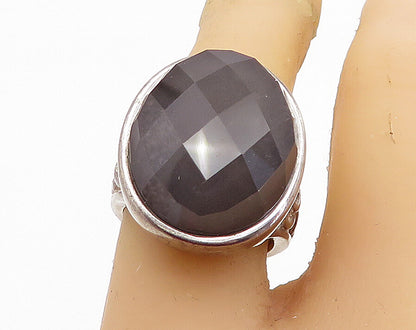 925 Sterling Silver  Vintage Faceted Grey Quartz Cocktail Ring Sz 7  RG6844