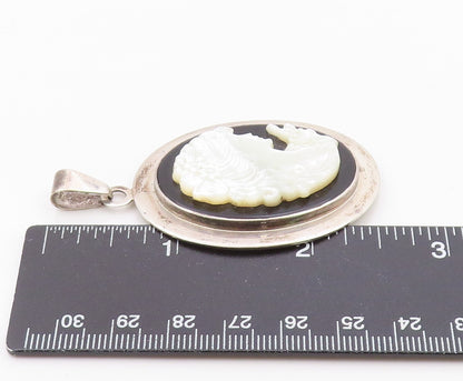 DESIGNER 925 Silver  Vintage Mother Of Pearl Woman & Onyx Pendant  PT21039