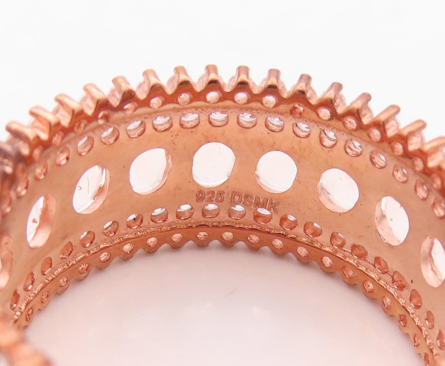 925 Sterling Silver Vintage Ring Rose Gold Plated Morganite & CZ  Sz 7  RG30431