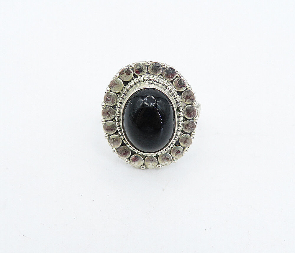 925 Sterling Silver  Vintage Cabochon Black Onyx Cocktail Ring Sz 5.5  RG4524