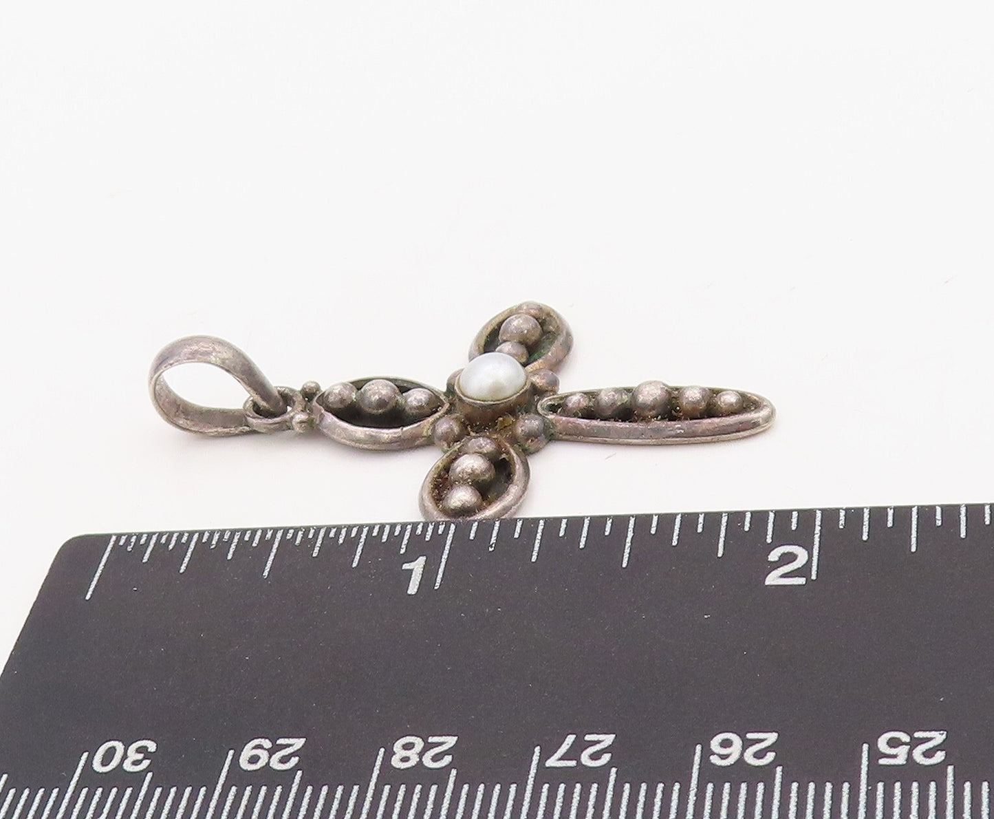 925 Sterling Silver Vintage Pendant SILPADA Dark Tone Pearl Beaded Cross PT23544