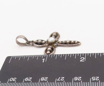 925 Sterling Silver Vintage Pendant SILPADA Dark Tone Pearl Beaded Cross PT23544